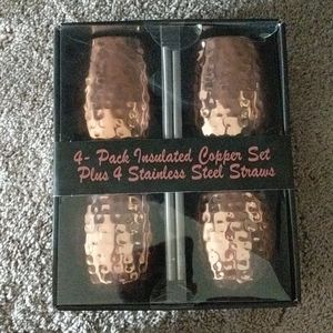 4 Pack Insulated Copper Mug Set with Straws